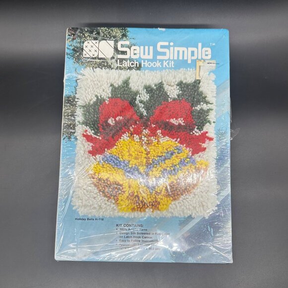 Vintage Latch Hook Kit Sew Simple Holiday Bells Christmas 1986 Craft Retro - Picture 2 of 11